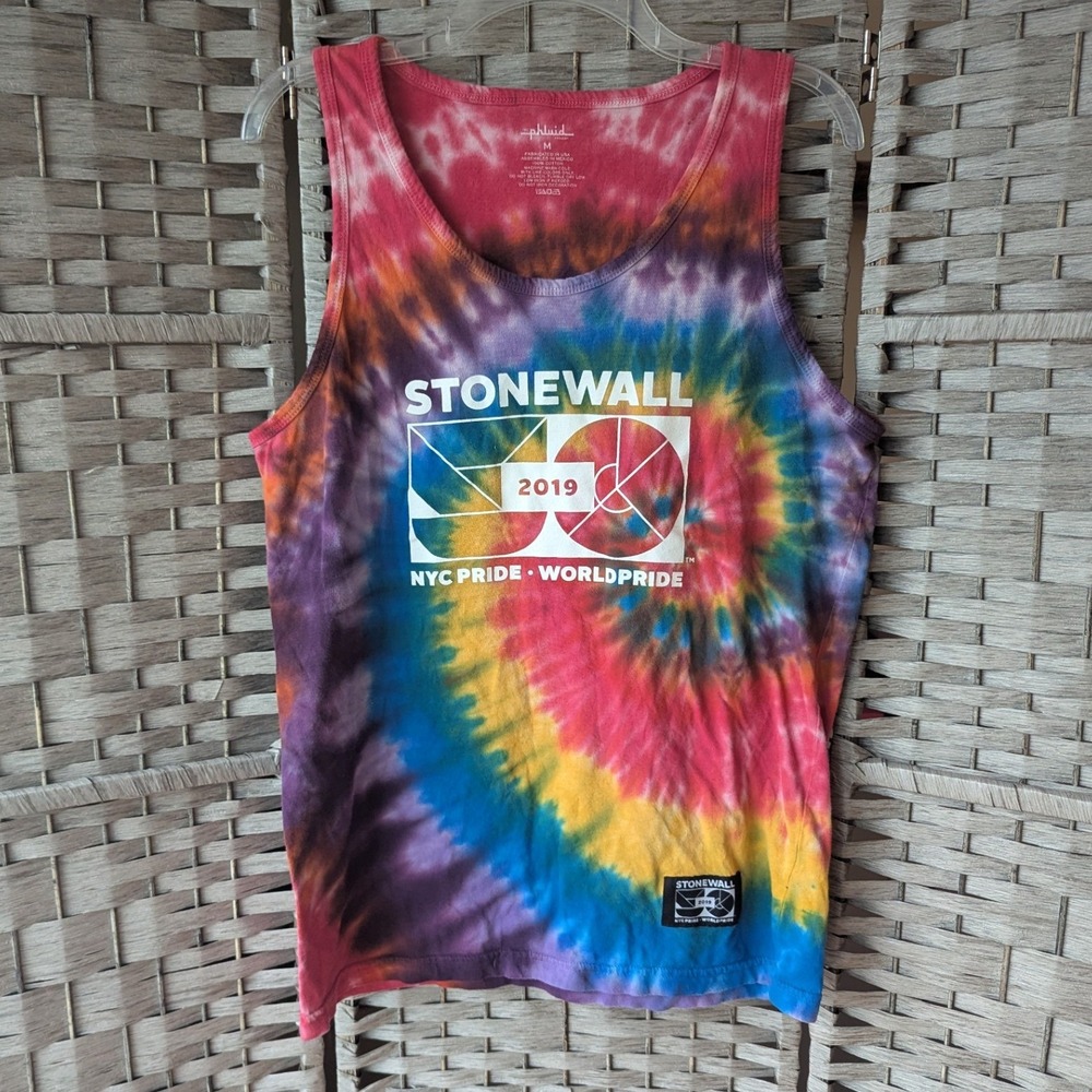 The Phluid Project Tank Top Rainbow‎ Stonewall 50 NYC Pride Unisex Sz M Tie-Dye